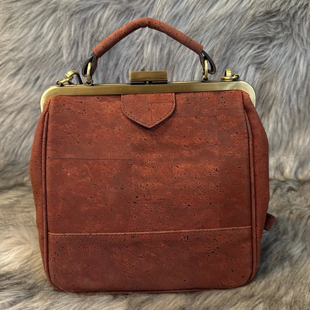 Rust Brown Women's Backpack Purse - Classic Structured Top-Handle Backpack
